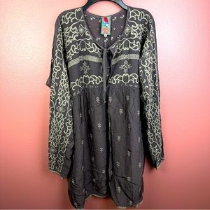 Johnny Was grayish purple tunic dress with gray embroidery long sleeve medium